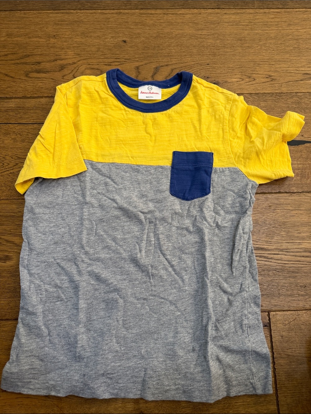 Hanna Andersson Yellow & Gray Colorblock Pocket Tee with Navy Accents